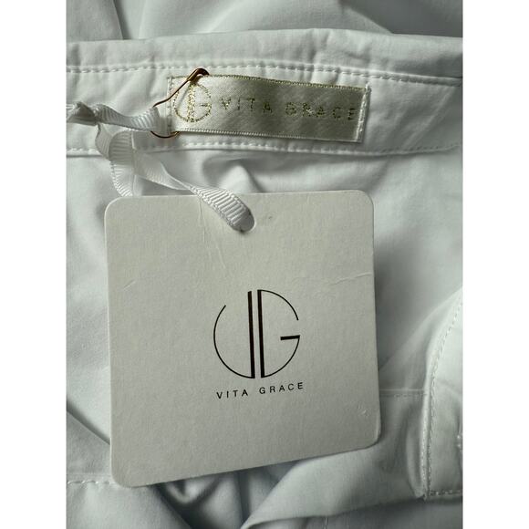 Vita Grace NEW Hana Tie Detail Cotton Shirt in White Size Small Long Sleeves - Picture 13 of 16